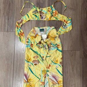 Coconut Cove 100% Silk Tropical Shell Print Set – Top S / Skirt M